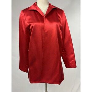 Lafayette 148 Jacket Silk Blazer Red Satin Size 8 Petite 8P Open Front Side Slit